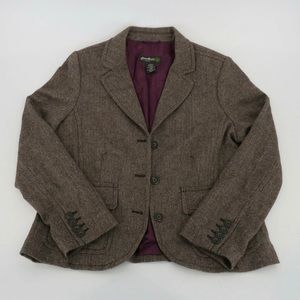 Eddie Bauer Women's Brown Herringbone 3 Button Blazer Wool Blend Size 6